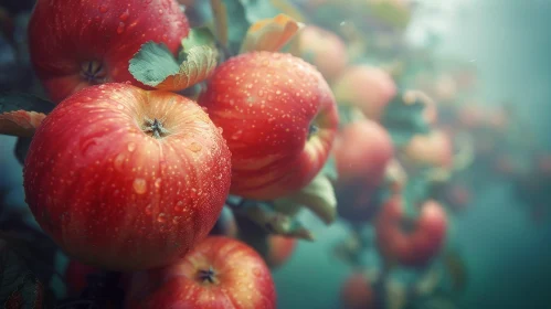 Bountiful Harvest: Close-up of Ripe Organic Apples on Tree Branch