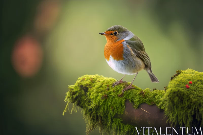 Captivating Bird Perched on Moss-Covered Branch | Soft-Focus Technique AI Image
