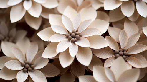 Close-up White Wooden Flowers on Dark Brown Background