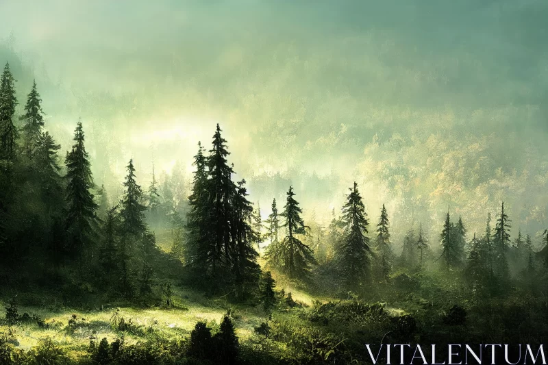 Misty Forest Wallpaper - Hyper-Realistic Landscape Art AI Image