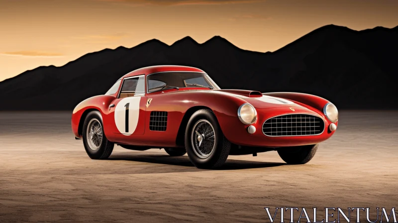 Red Racing Car in the Desert: Timeless Elegance and Unpolished Authenticity AI Image