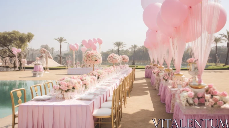 Tropical Party Table Setting in Pink Decor AI Image