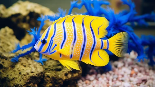 Yellow Tang Fish Swimming in Colorful Aquarium