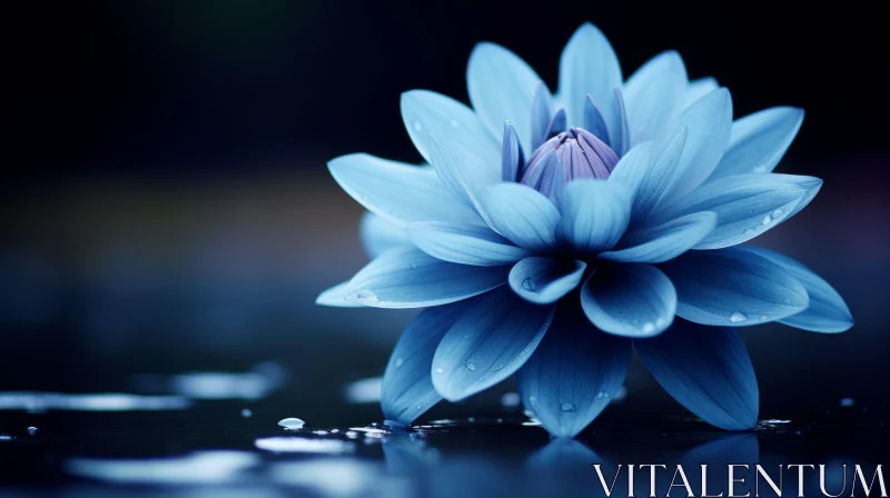 AI ART Blue Flower with Water Droplets - Captivating Close-up Shot