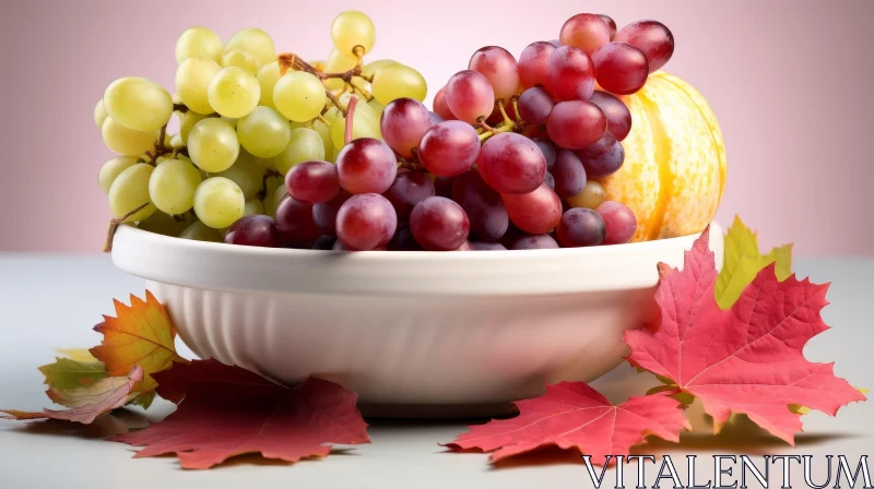 Bowl of Grapes and Pumpkin Still Life AI Image