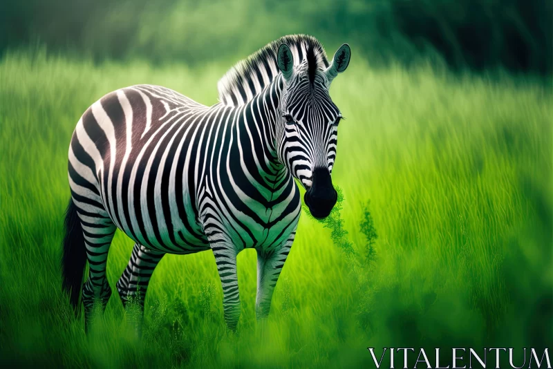 Captivating Zebra Artwork in a Serene Green Field AI Image