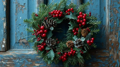 Christmas Wreath on Blue Door