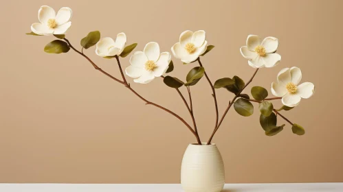 Elegant White Magnolia Flowers on Beige Background