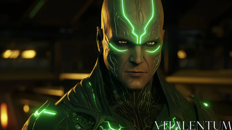 Green Veined 3D Sci-Fi Character in Black Suit AI Image