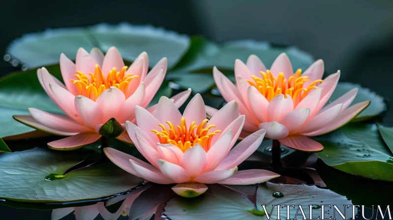 Tranquil Water Lilies in Pond Close-Up AI Image