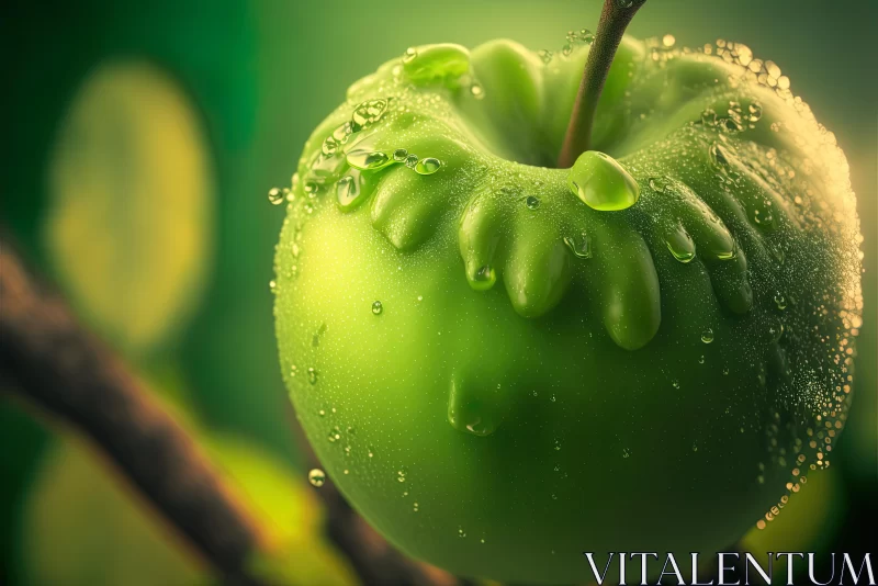 Captivating Green Apple with Water Drops - Surrealistic Sculpting AI Image