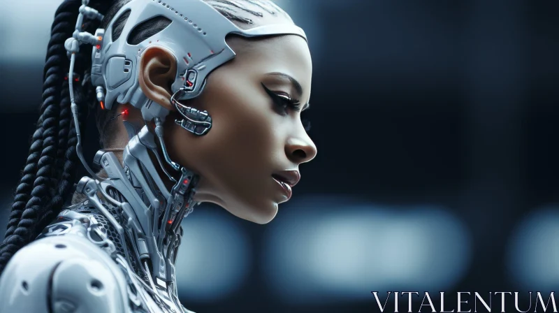 Futuristic Woman in Silver Armor Portrait AI Image