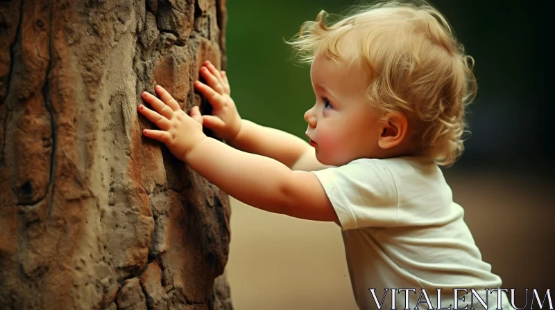 Innocence and Wonder: Baby Boy Next to Tree AI Image