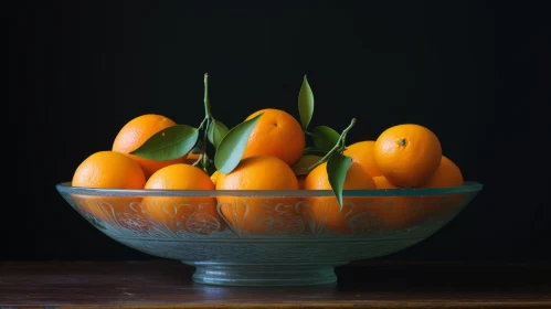 Ripe Oranges in Glass Bowl Still Life