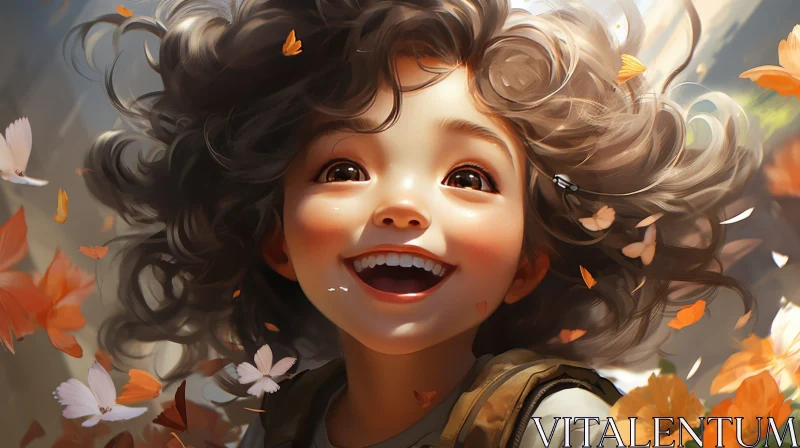 Enchanting Portrait of a Young Girl with Butterflies and Autumn Leaves AI Image