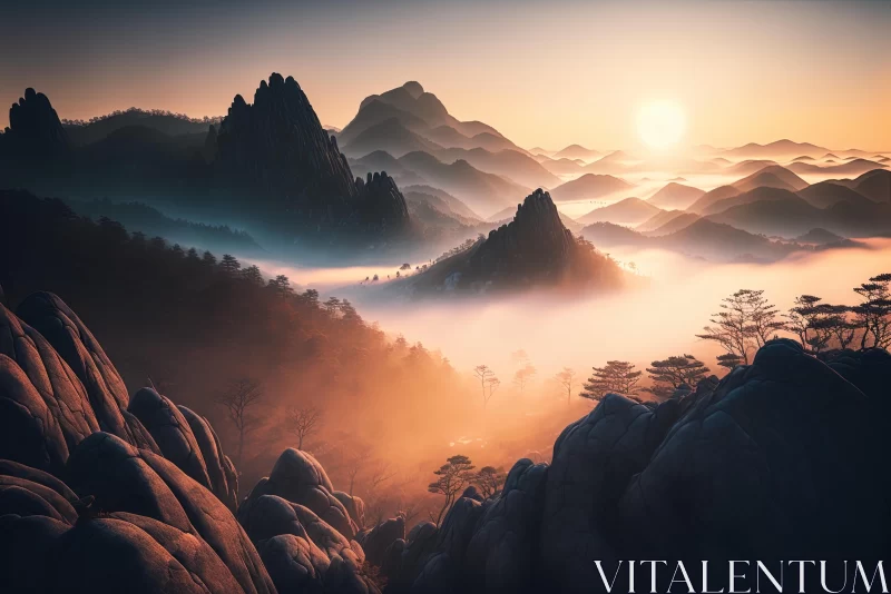 Mesmerizing Sunrise over Chinese Mountains in Nature-Inspired Art AI Image