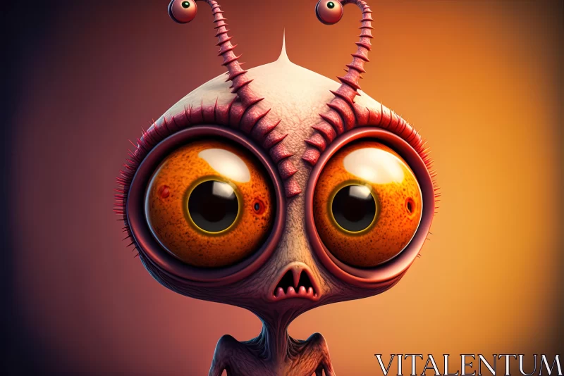Playful Cartoon Alien with Large Orange Eyes - Intricate and Vibrant Design AI Image