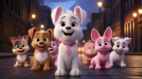 Adorable 3D Rendering of Puppies in City Street