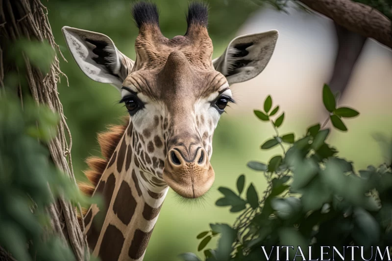 Captivating Close-Up: Giraffe Eyes Through a Tree | Nikon D850 AI Image