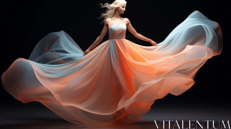 AI ART Elegant Woman in Orange and Blue Ombre Gown