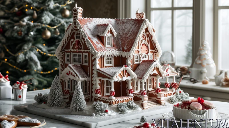 AI ART Festive Gingerbread House with Christmas Tree and Presents