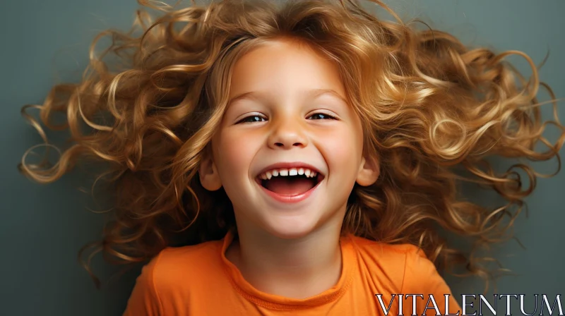 Happy Little Girl Portrait in Orange Shirt AI Image