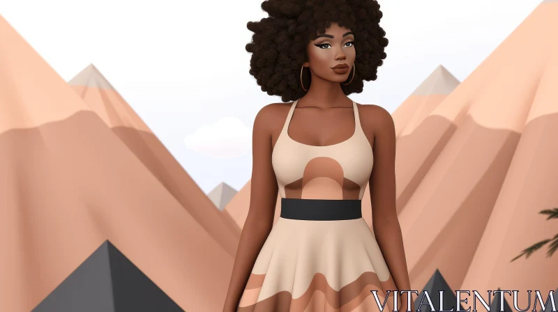 Stylish African-American Woman in Mountain Landscape AI Image