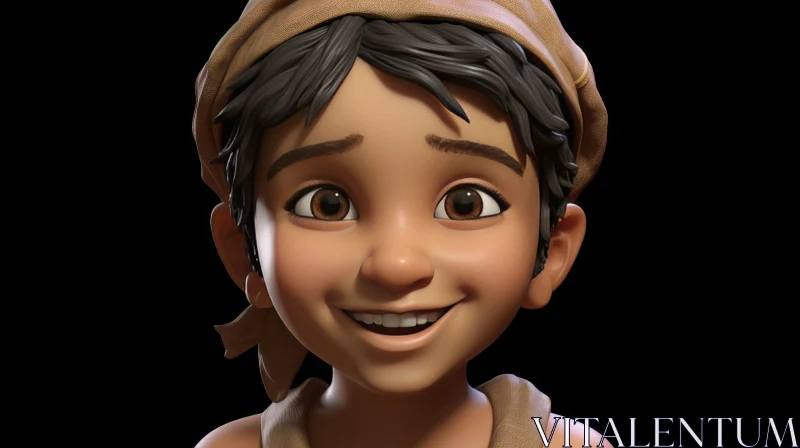 Young Boy 3D Illustration with Brown Cap AI Image