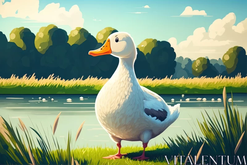 Charming Duck Illustration Standing by Open Water AI Image