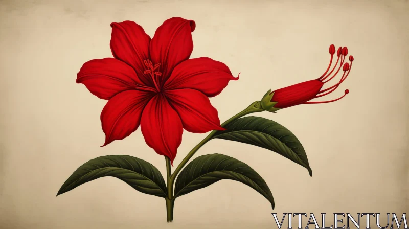 AI ART Detailed Red Flower Botanical Illustration