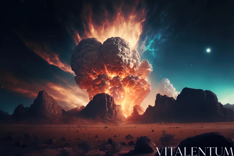 Explosive Desert Landscape: Photorealistic Post-Apocalyptic Art AI Image