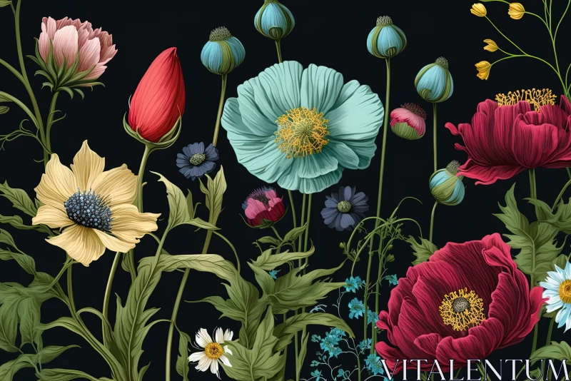 Exquisite Painted Flowers: A Revival of Botanical Illustrations AI Image