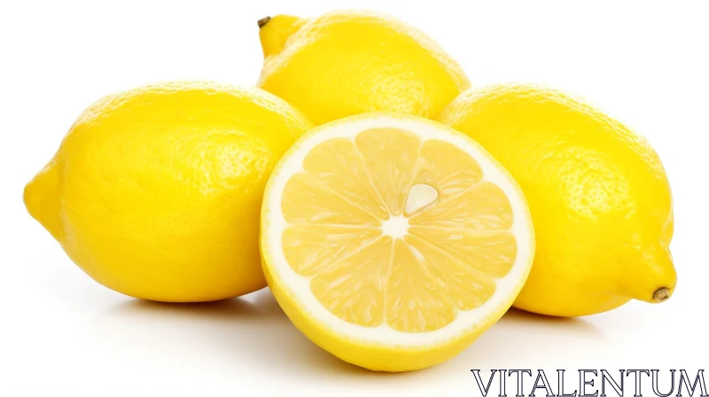 AI ART Fresh Yellow Lemons - Citrus Fruit on White Background