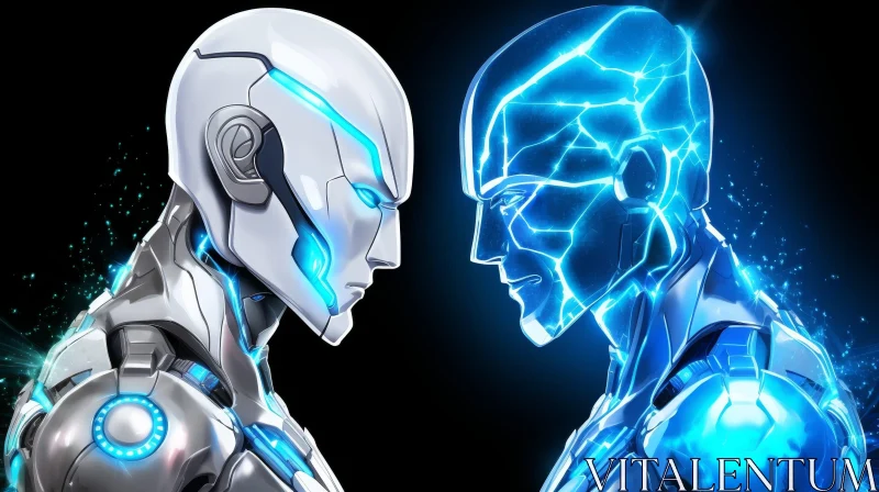 Futuristic Robot Battle in Dark Void AI Image