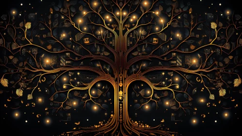 Golden Tree Digital Painting - Abstract Art