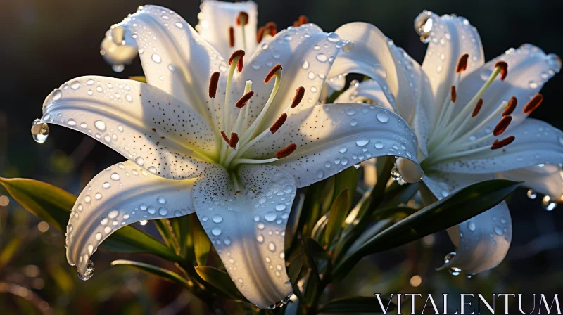 AI ART White Lily Flower with Dew Drops - Nature's Elegance