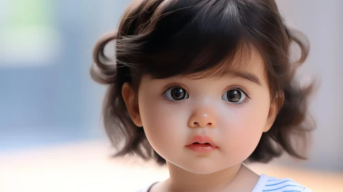Baby Girl Portrait with Brown Eyes and Blue Shirt