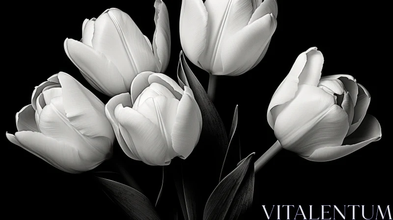 Elegant Black and White Tulips: Romantic Flower Cluster AI Image