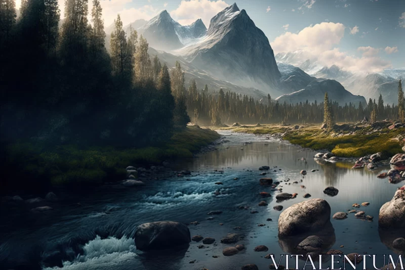 Enchanting River in Majestic Mountains | Photorealistic Landscape AI Image