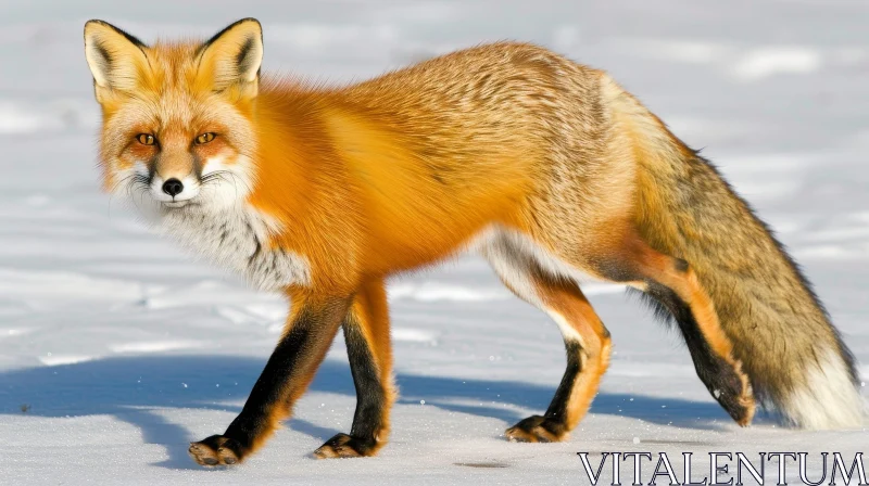 Red Fox Walking in Snow - Wildlife Photography AI Image