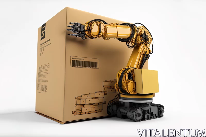 Robotic Arm Lifting a Box | Dark Gold and Light Amber | Industrial Precision AI Image