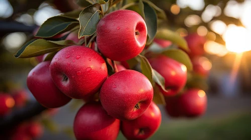 Serene Red Apples on Tree Branch with Sunlight
