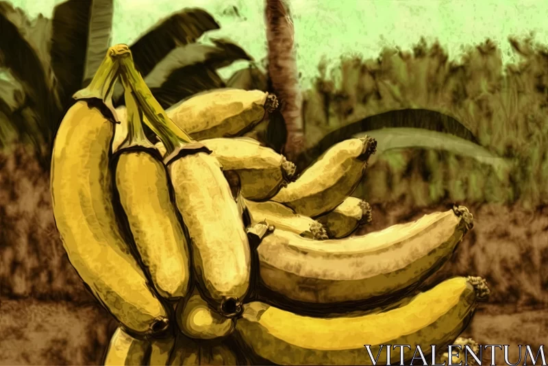 Unique Illustration of Bananas and Banana Plant | Rural Life Art AI Image