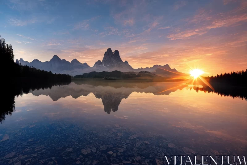 Captivating Sunrise Over Mountain Lake | Tranquil Nature Photography AI Image