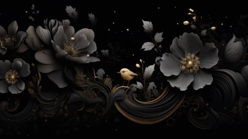 Dark Moody Floral with Whimsical Bird