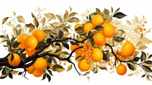 Detailed Painting of Orange Tree Branch