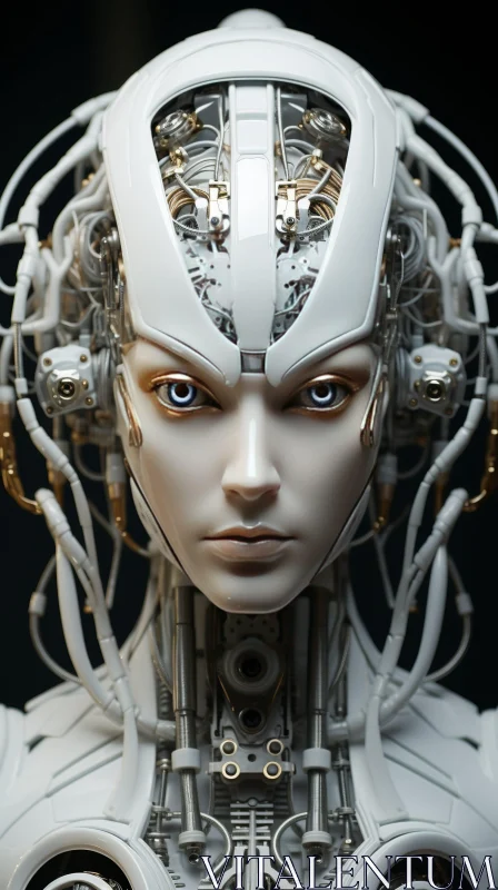 Female Android Portrait in White Bodysuit AI Image