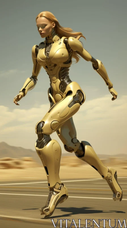 Female Robot Running in Desert Digital Painting AI Image