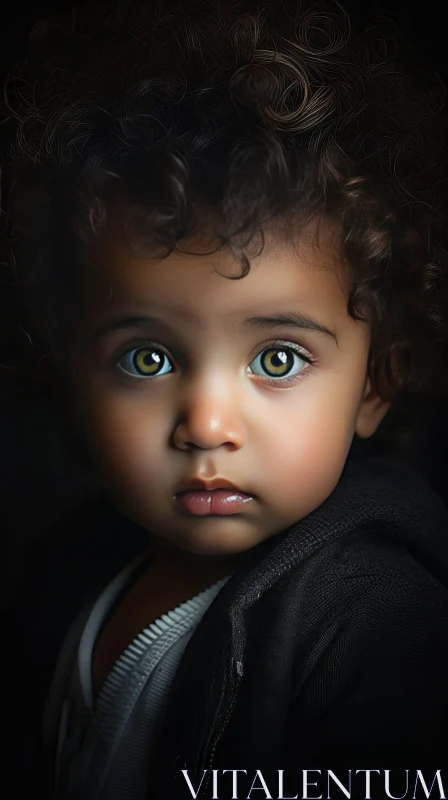 Serious Portrait of a Young Child AI Image