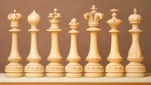 White Wooden Chess Pieces on Brown Surface